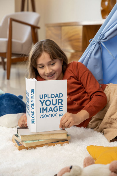 Book Mockup of a Girl Reading on The Floor