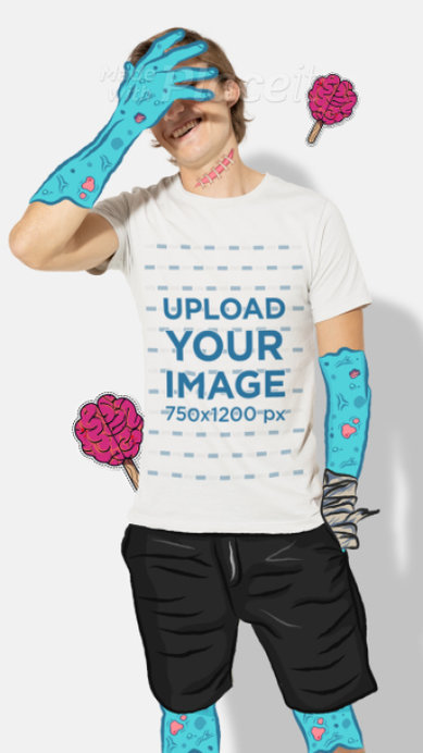 T-Shirt Video of a Happy Man With Zombie Animated Hands