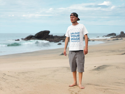 T-Shirt Mockup Beach Side Male