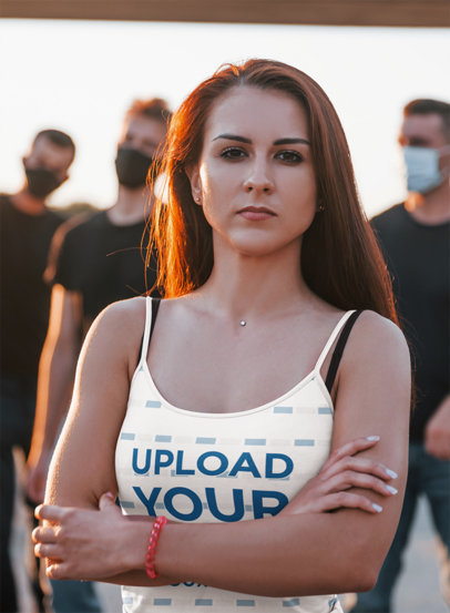 Tank Top Mockup of a Woman with a Serious Look Crossing Her Arms