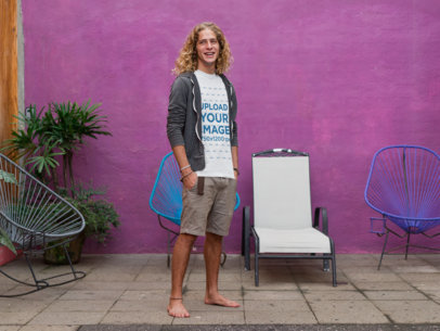 T-Shirt Mockup Guy Long Curly Blonde Hair