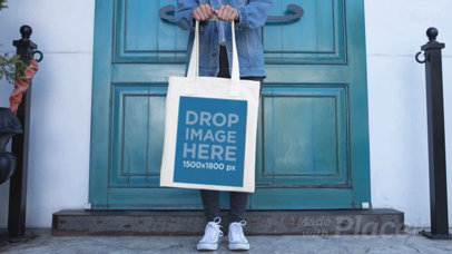 Girl Swinging a Tote Bag in Stop Motion Outside Her House a13639