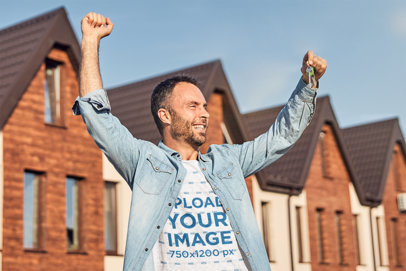 T-Shirt Mockup of an Excited Man Holding a Pair of Keys m14093-r-el2