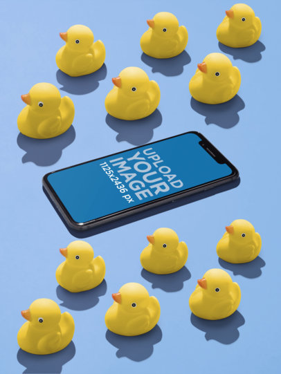 iPhone X Mockup Lying Near Rubber Ducks a19185