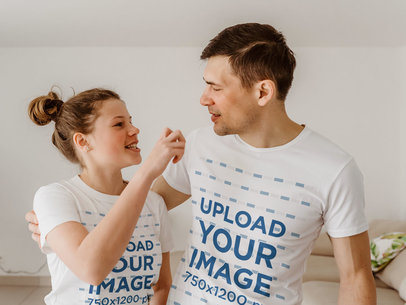 T-Shirt Mockup Featuring a Woman Bantering With Her Dad m7428-r-el2