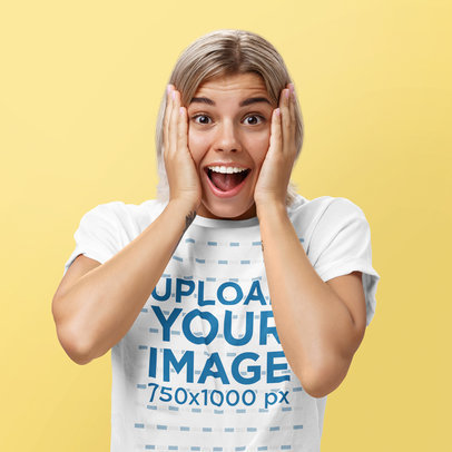 T-Shirt Mockup Featuring a Surprised Woman with Dyed Hair 