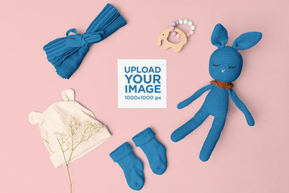 Mockup of a Greeting Card Surrounded By Toys m26994