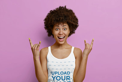 Tank Top Mockup of an Excited Woman Making the Rock Sign With Her Hands m27335 r-el2