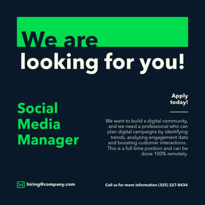 Hiring-Themed Instagram Post Maker for a Social Media Manager Vacant 5253e-el1