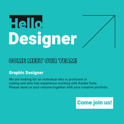 Instagram Post Generator Featuring a Graphic Designer Job Offer 5255c-el1