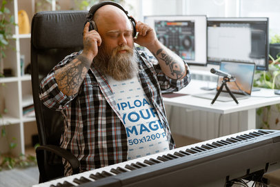 T-Shirt Mockup Featuring an Inspired Man Listening to Music m19713-r-el2