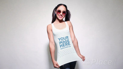 Girl with Pigtails and Sunglasses Wearing a Scoop Neck Tank Top Stop Motion a13158