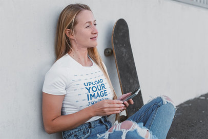 Crop Top Mockup of a Woman Sitting Happily Against a Wall m18088-r-el2