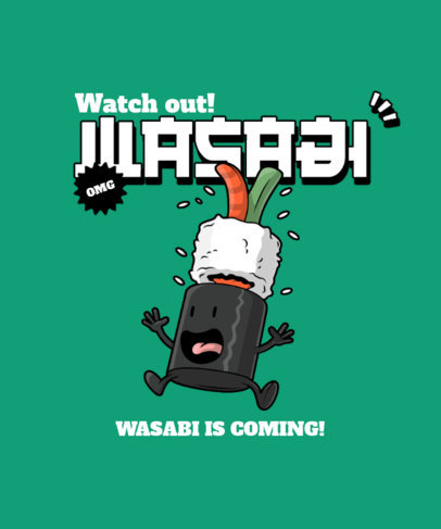 Funny T-Shirt Design Generator Featuring a Sushi Cartoon Running