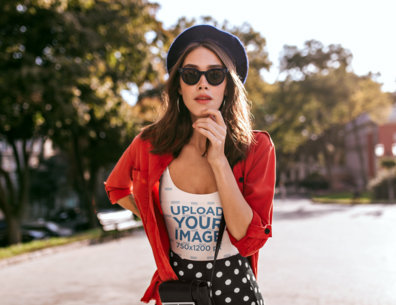 Tank Top Mockup Featuring a Woman With a Fashion Outfit m27108-r-el2