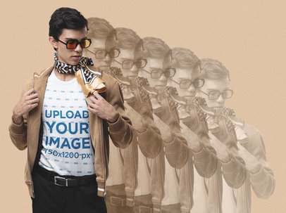 Mockup Featuring a Stylish Man Wearing a Retro T-Shirt m26580