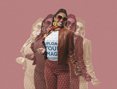 Retro Mockup Featuring a Woman With a T-Shirt and an Ascot