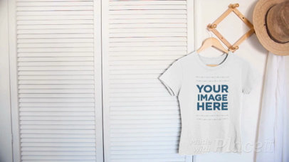 Simple Round Neck Tee Video Hanging on a Closet Door