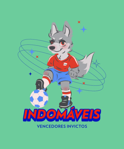 T-Shirt Design Template for a Brazilian Female Soccer Team Featuring a Wolf Mascot