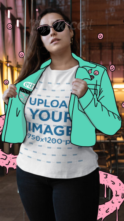 T-Shirt Video Featuring a Woman Wearing an Illustrated Jacket and Sunglasses