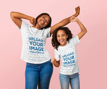 T-Shirt Mockup of a Woman and Her Daughter Dancing in a Studio