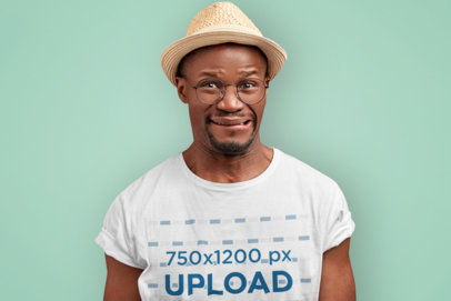 Round-Neck Tee Mockup of a Man with Glasses Doing a Funny Face m27316-r-el2