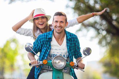 V-Neck Tee Mockup of a Man Riding a Scooter with His Girlfriend m25491-r-el2