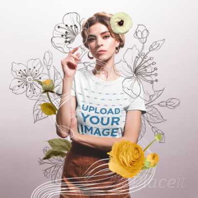 T-Shirt Video of a Serious Woman Surrounded by Floral Animations 5170v