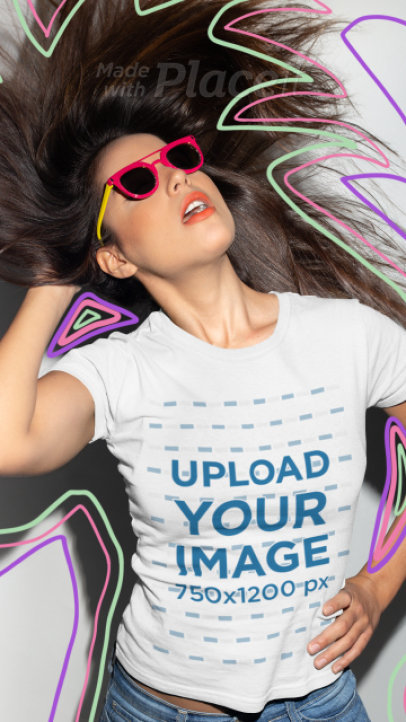 T-Shirt Video of a Cool Woman Flipping Her Hair Featuring Animated Graphic Lines
