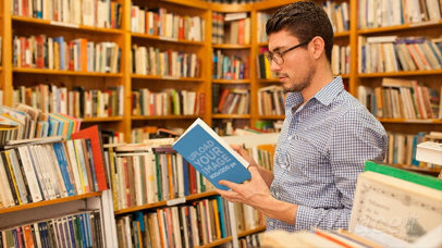 Man at the Library Reading a Book in Stop Motion