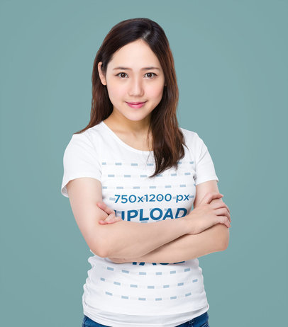 Round-Neck Tee Mockup of a Woman with Crossed Arms