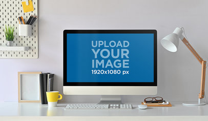 Mockup Featuring an iMac in a Modern Bedroom 