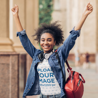 T-Shirt Mockup Featuring an Excited Woman Student m25955-r-el2