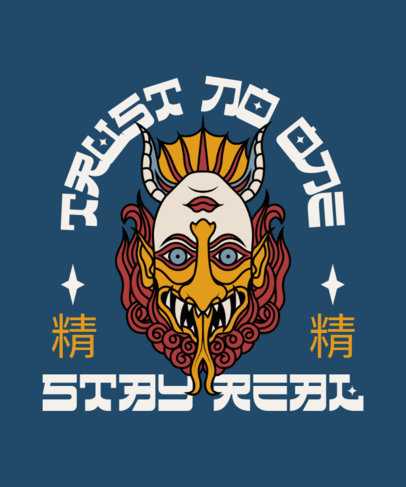 Classic Tattoo-Styled T-Shirt Design Maker with a Quote and an Oni Illustration