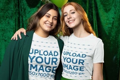 Bella Canvas Tee Mockup of Two Friends Hugging at a St Patrick's Day Party
