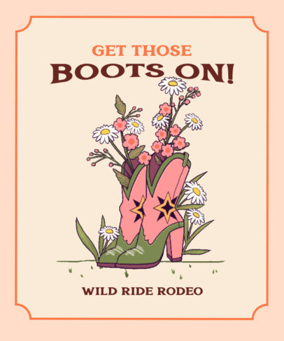 Rodeo-Themed T-Shirt Design Maker Featuring Illustrated Cowboy Boots With Flowers