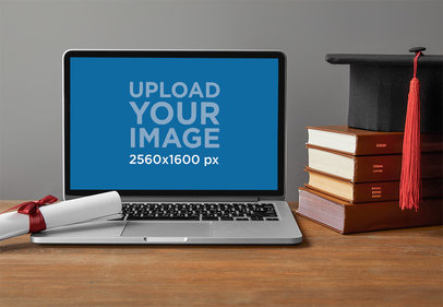 Mockup of a MacBook Featuring a Graduate Cap and a Diploma M26342-r-el2