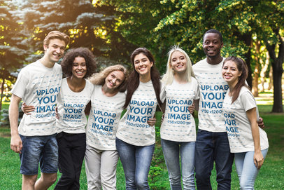 T-Shirt Mockup Featuring a Group of Friends Hugging at the Park m2100-r-el2