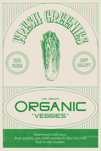 Antique Poster Maker for Organic Products Featuring a Lettuce Illustration