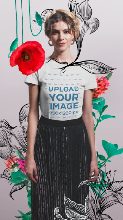 T-Shirt Video Featuring a Woman Surrounded by Animated Flower Illustrations