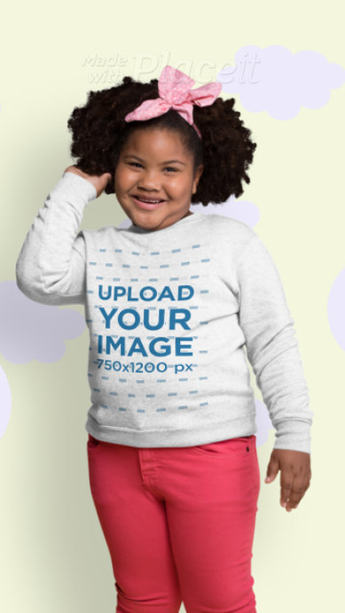 Heather Sweatshirt Video Featuring a Smiling Girl Surrounded by Animated Clouds