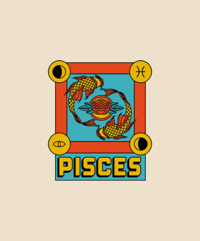 T-Shirt Design Template Featuring Illustrated Zodiac Sign Graphics