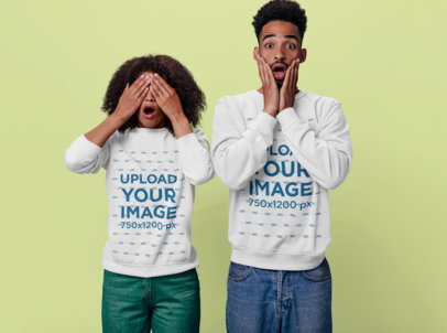 Sweatshirt Mockup Featuring a Couple Posing With Funny Expressions