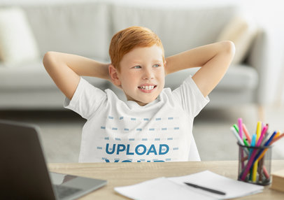 T-Shirt Mockup of a Boy Relaxing During Online Class m17976-r-el2