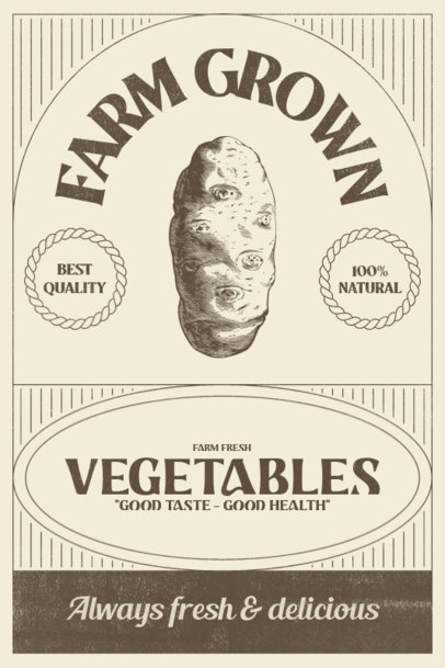 Antique Poster Template for Farm Grown Products With a Potato Illustration
