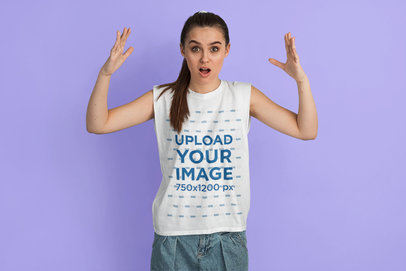 Sleeveless T-Shirt Mockup of a Young Woman Making a Shocking Expression m22714 r-el2