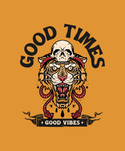 T-Shirt Design Maker Featuring an Illustration of a Tiger with a Skull