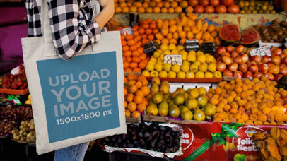 Young Woman Carrying a Tote Bag Stop Motion While Doing Grocery