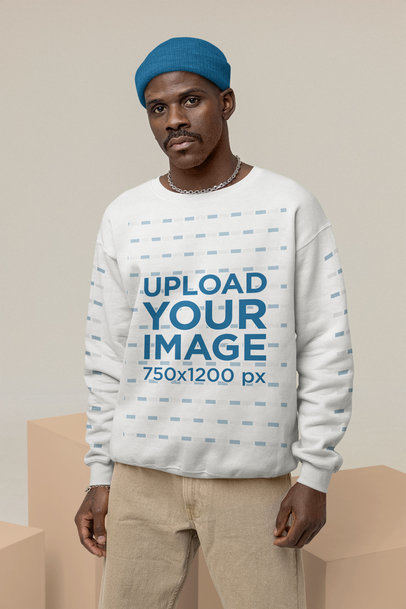 Mockup of a Man With Mustache Wearing a Sweatshirt With Customizable Sleeves