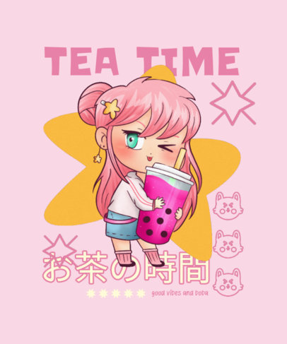 Bubble Tea-Themed T-Shirt Design Creator Featuring an Anime Character